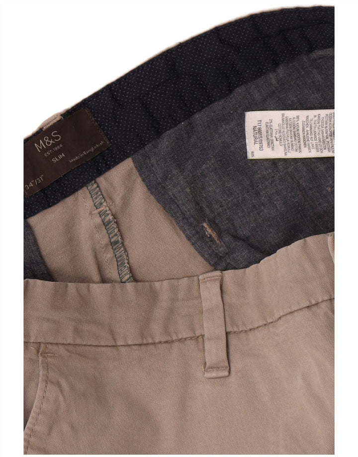 Pantaloni chino slim da uomo Marks & Spencer W34 L31 cotone grigio