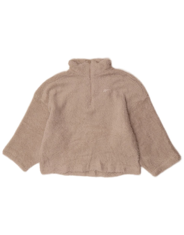 Maglione in pile Reebok da donna con collo e zip UK 4/6 XS poliestere bianco sporco