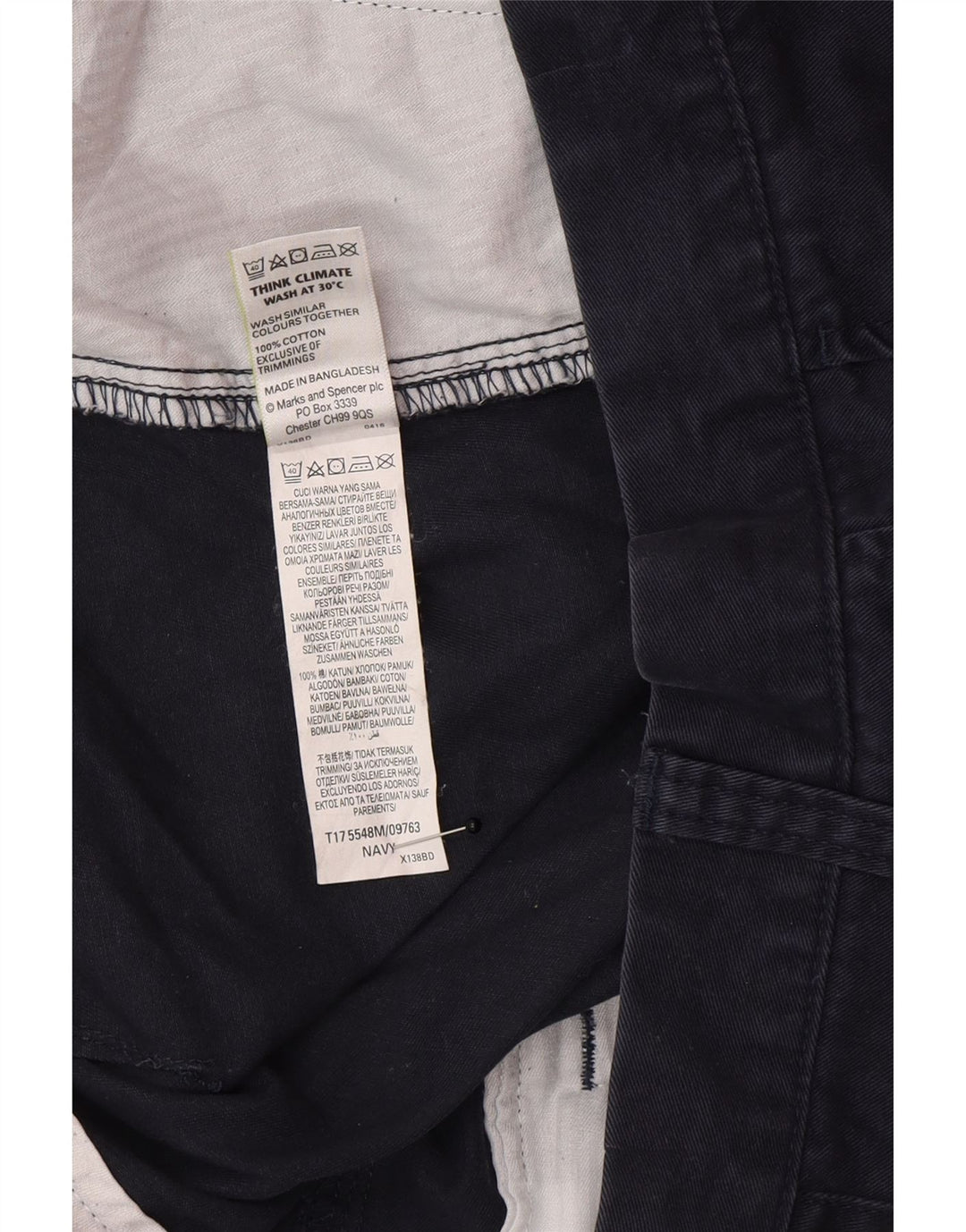 Pantaloncini chino da uomo Marks & Spencer W34 grandi in cotone blu navy