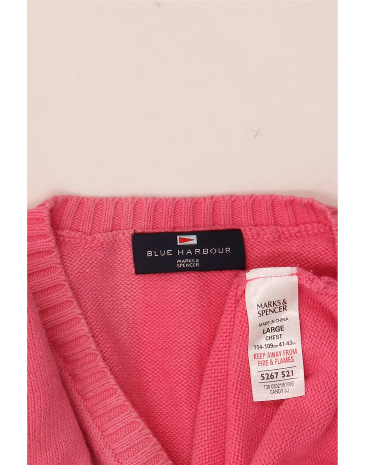 MARKS & SPENCER Maglione da uomo con scollo a V blu Harbour grande cotone rosa