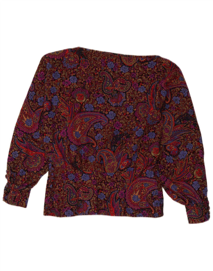 Top camicetta a maniche lunghe da donna vintage UK 12 Paisley medio multicolore