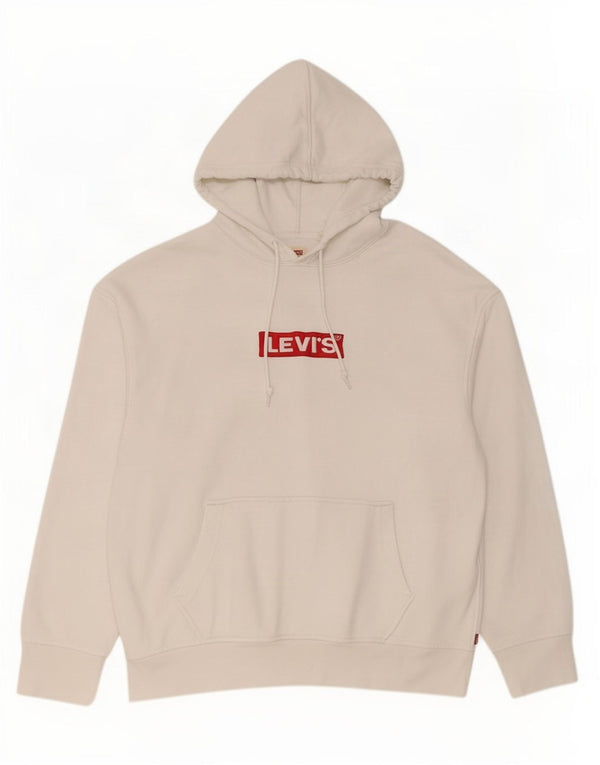 Levi's Uomo Felpa con cappuccio grafica rilassata, maglione grande in cotone bianco