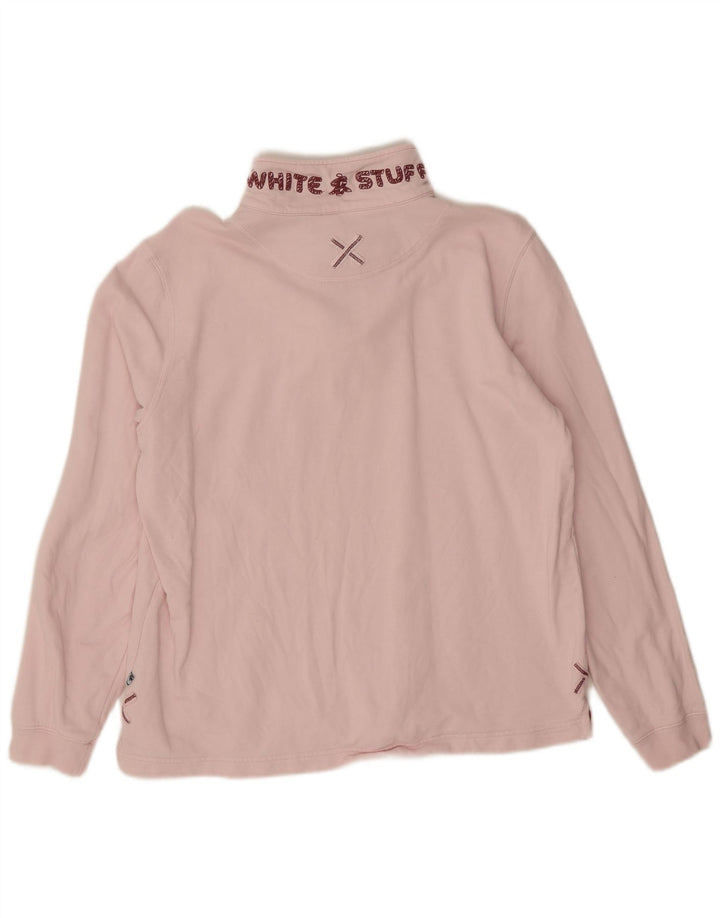 WHITE STUFF Felpa con collo con zip grafica da donna Maglione UK 12 Rosa medio
