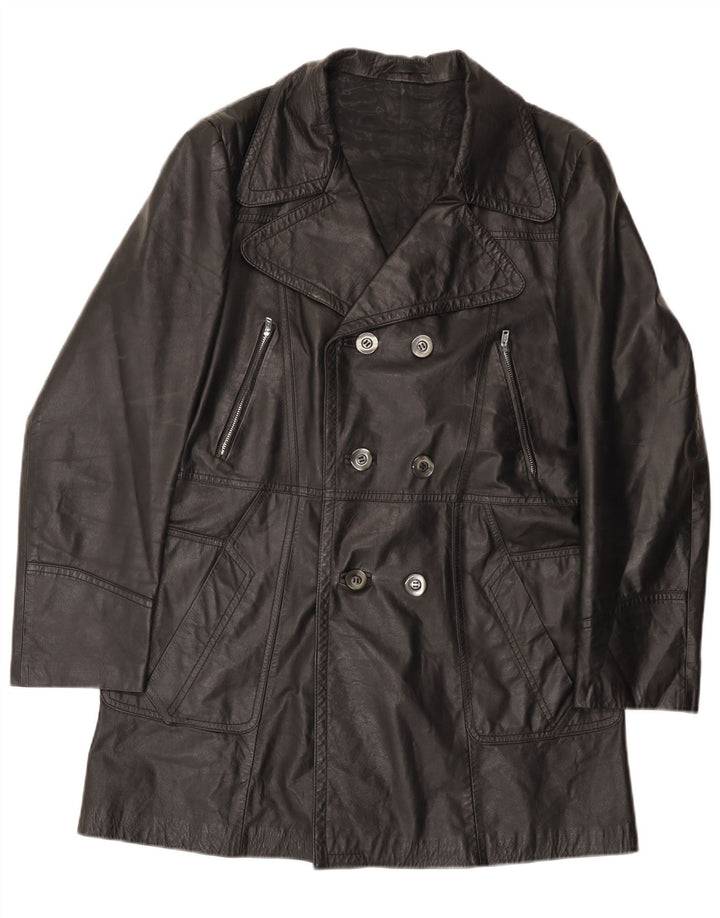 Cappotto in pelle vintage da uomo UK 36 piccolo nero