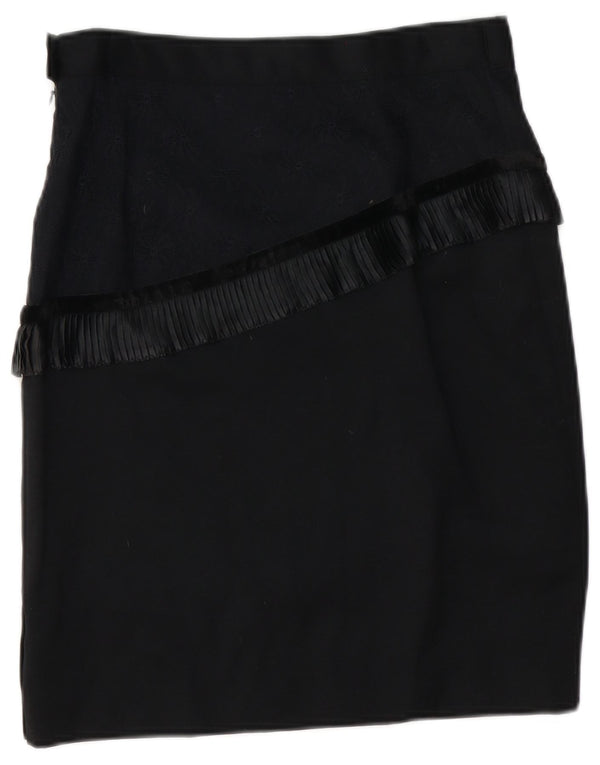Gonna a tubino a vita alta da donna vintage UK 14 grande W28 lana vergine nera