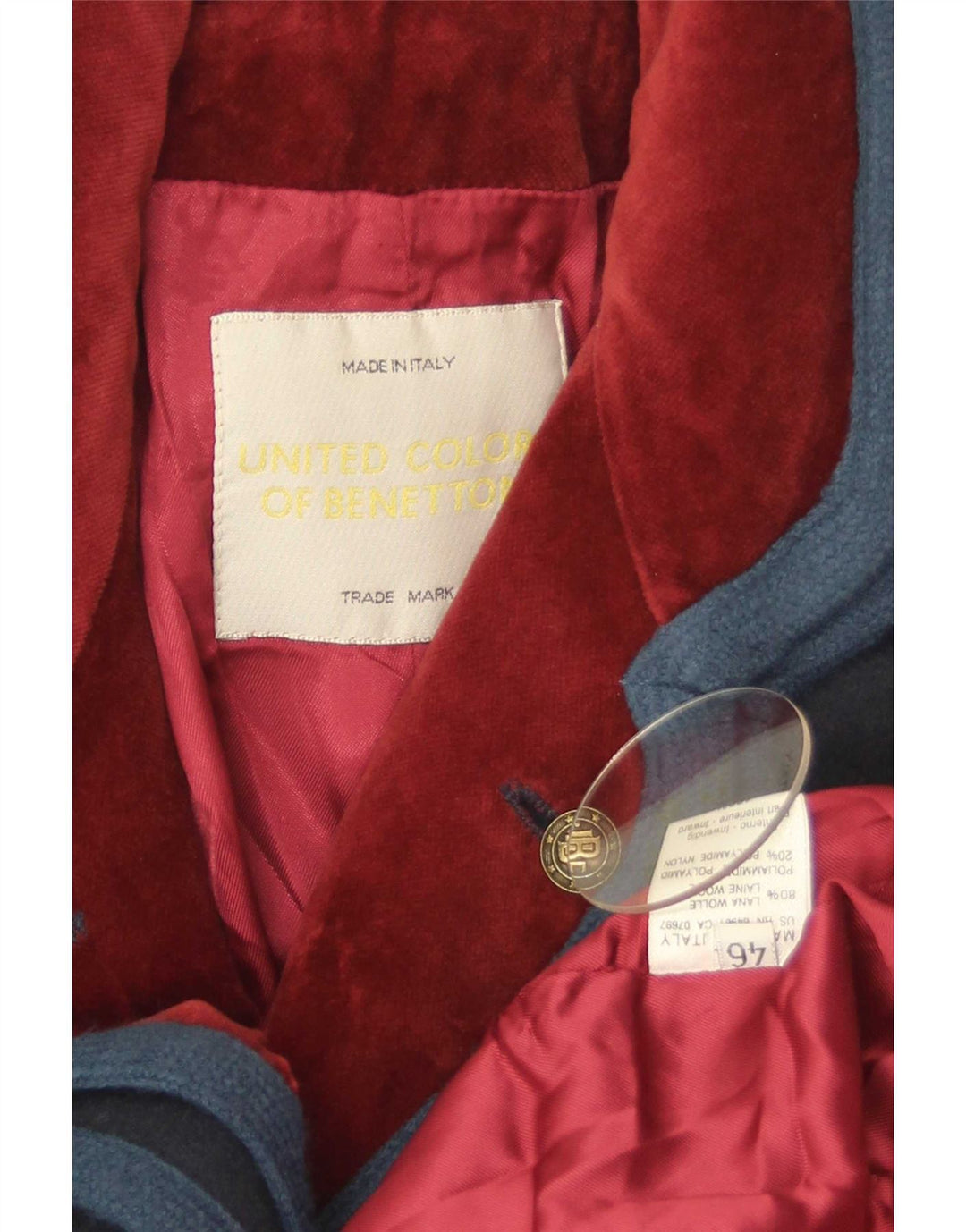 Giacca Blazer a 3 Bottoni da Donna Benetton IT 46 Large Blu Navy in Lana