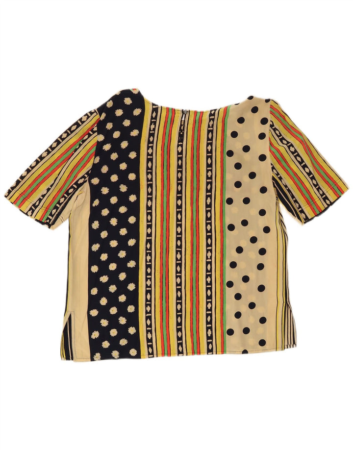 Top camicetta da donna vintage UK 16 grande motivo geometrico multicolore