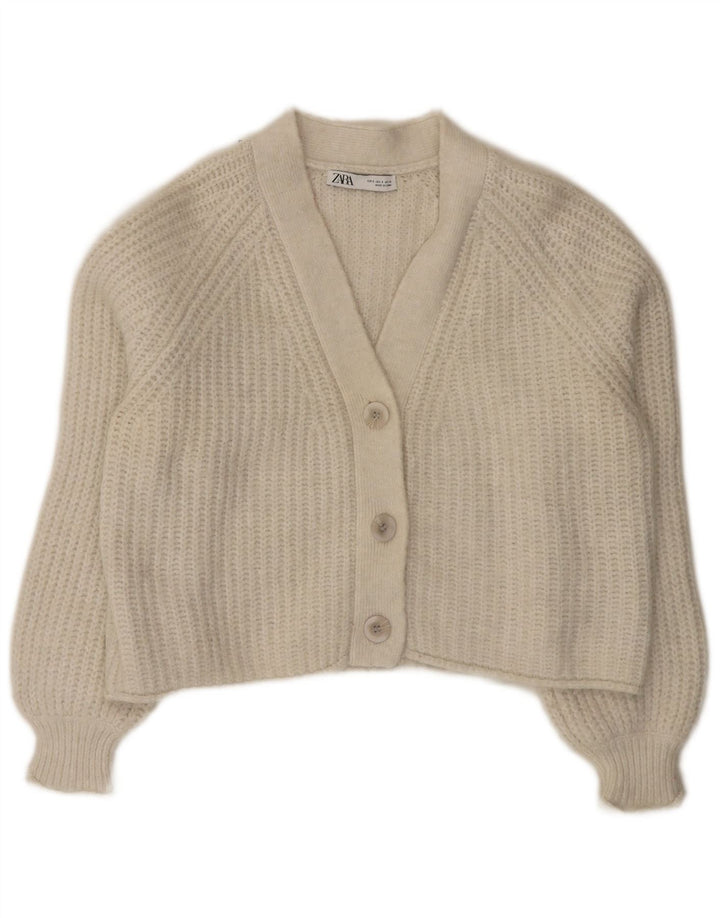 Maglione cardigan oversize corto da donna Zara UK 10 piccolo bianco