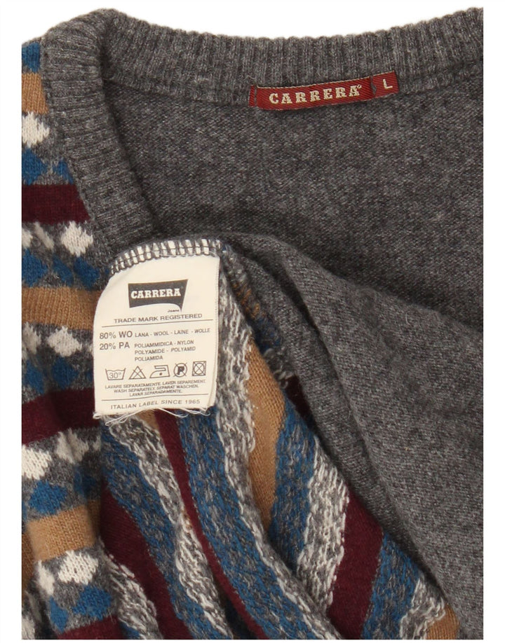 Maglione da uomo con scollo a V Carrera, lana a righe grigie grandi