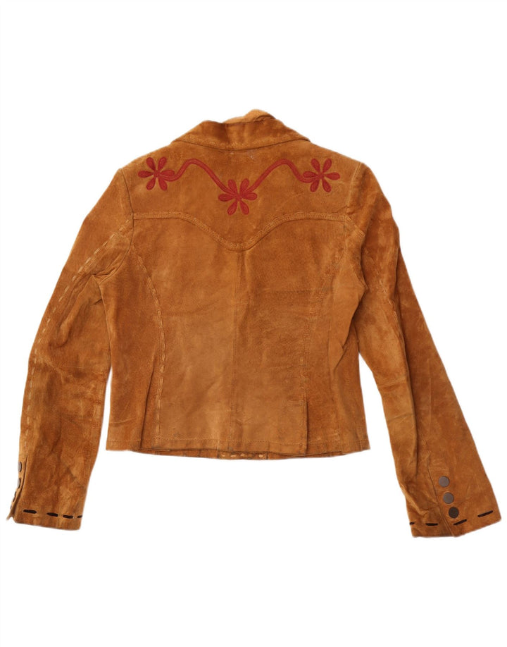 Giacca Donna Crop Scamosciata Conbipel IT 46 Large Marrone Floreale Pelle