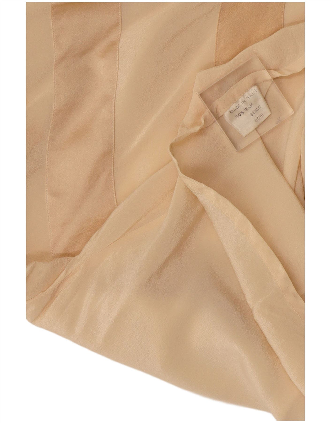 Top camicetta a maniche lunghe da donna vintage UK 14 Seta geometrica beige grande