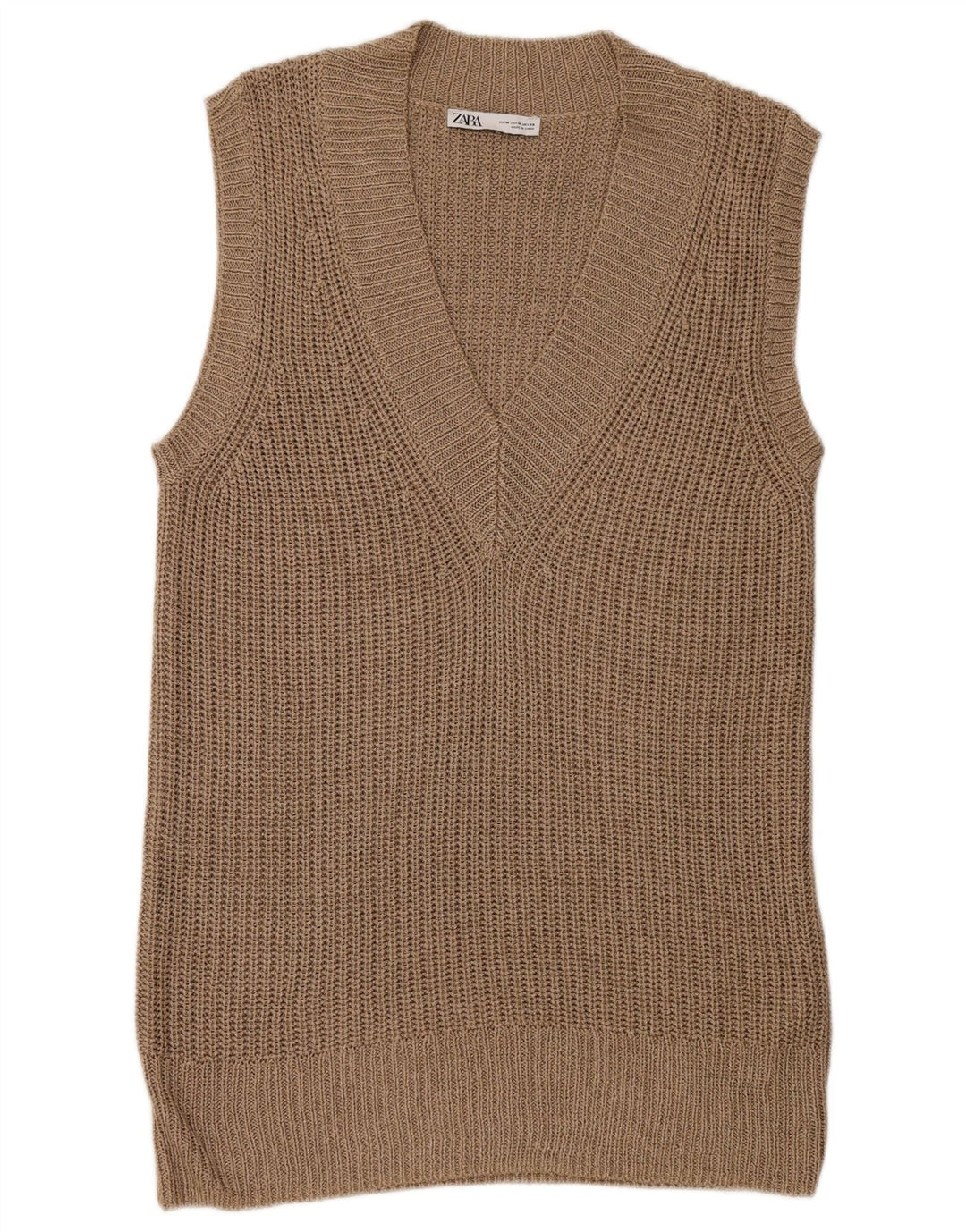 Canotta canotta lunga da donna Zara UK 14 Poliestere marrone medio