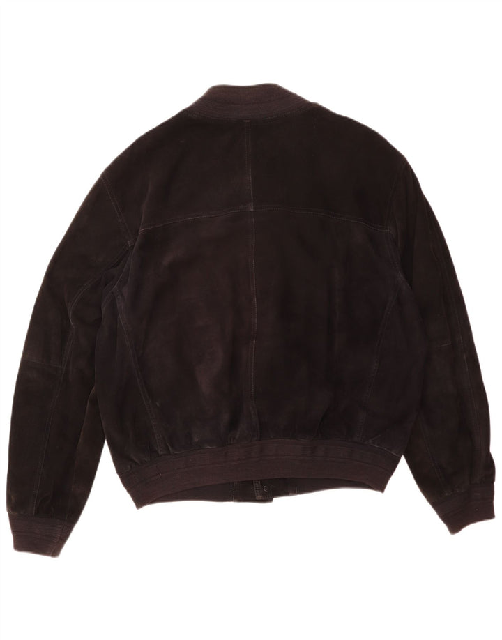 Giubbotto bomber vintage in pelle scamosciata da uomo IT 50 grande nero