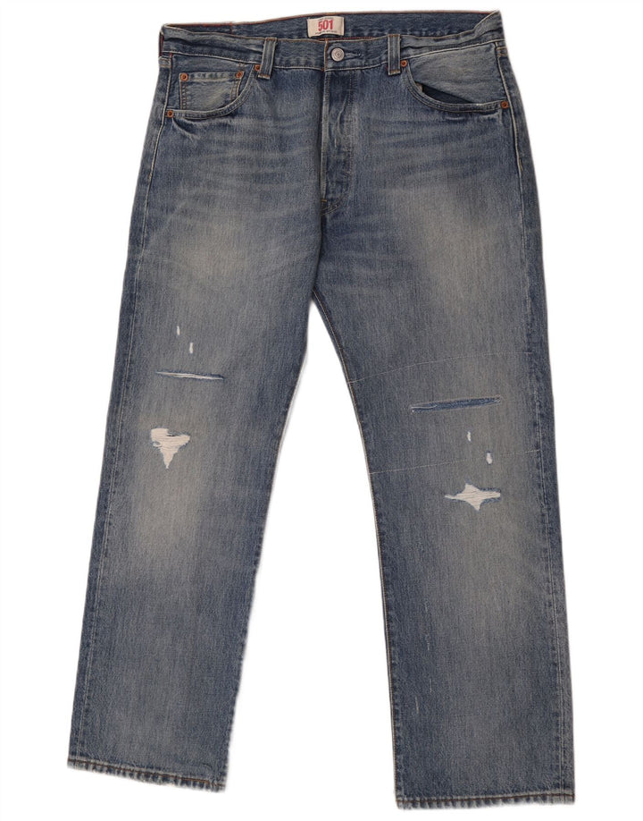 Levi's Uomo 501 Jeans dritti effetto consumato W36 L30 Blu