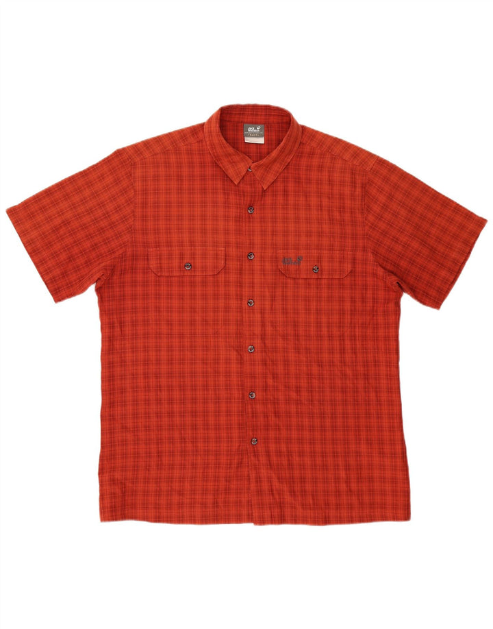 JACK WOLFSKIN Camicia a maniche corte da uomo UK 40/42 Poliestere a quadri rossi grandi