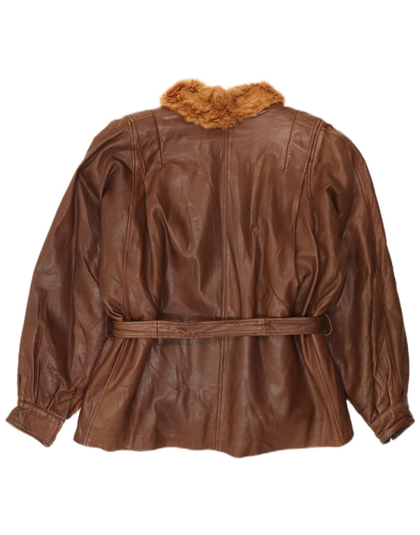 Giacca in pelliccia di pelle da donna vintage UK 18 XL Pelliccia di coniglio marrone