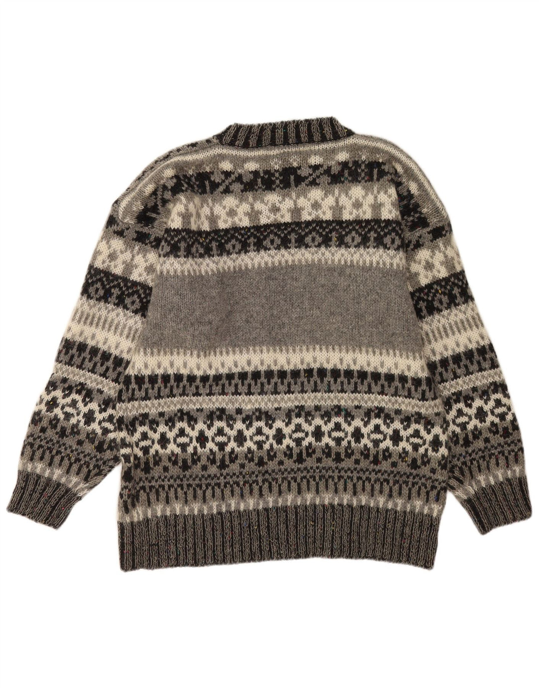 Maglione maglione girocollo vintage da uomo grande grigio Fair Isle in poliacrilico
