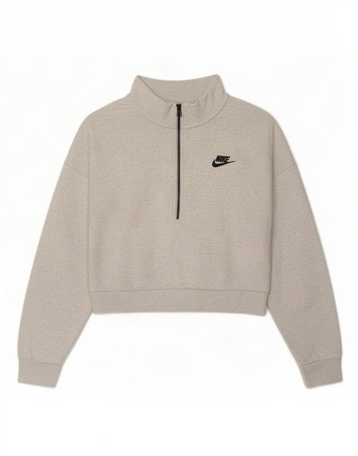 Felpa Nike Donna Oversize Crop Zip Neck Felpa UK 14 Grigio Medio