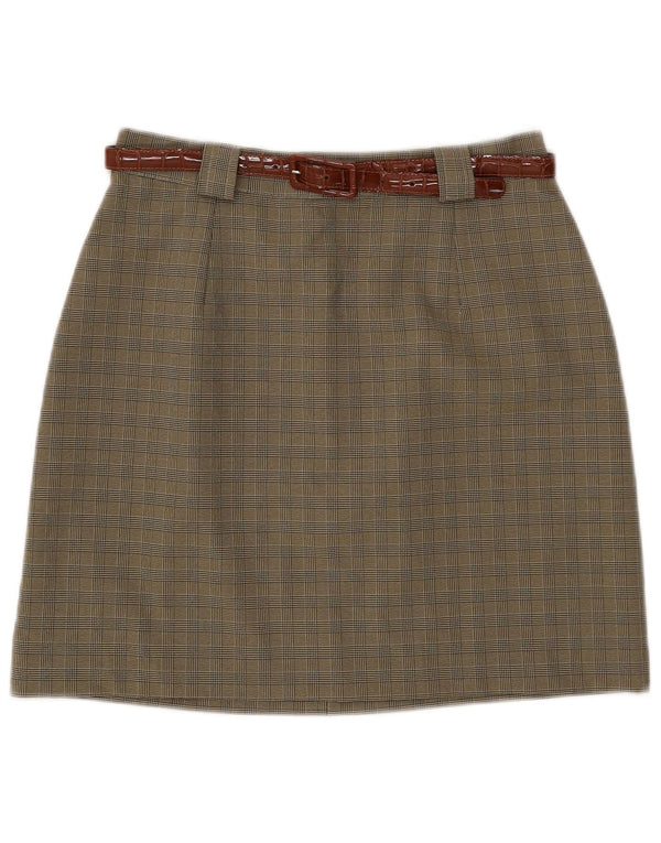 Gonna a trapezio da donna vintage IT 46 grande W28 poliestere a quadri kaki
