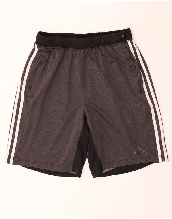 Pantaloncini sportivi da uomo Adidas in poliestere color block grigio medio
