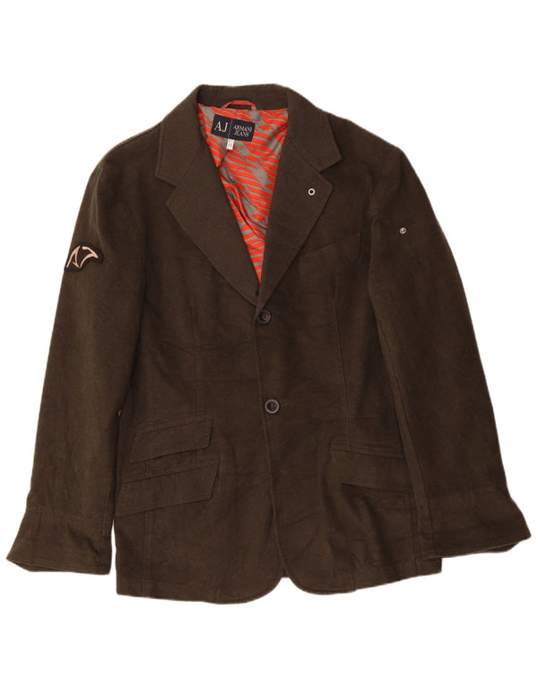 ARMANI JEANS Giacca blazer da uomo a 2 bottoni IT 52 Large in cotone kaki