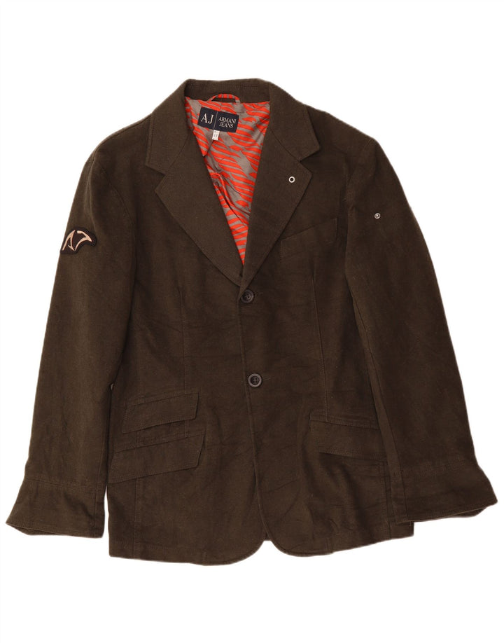 ARMANI JEANS Giacca blazer da uomo a 2 bottoni IT 52 Large in cotone kaki