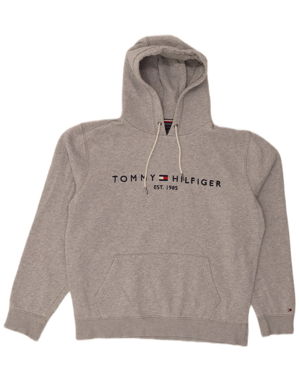 Maglione con cappuccio grafico da uomo Tommy Hilfiger XL in cotone chiazzato grigio