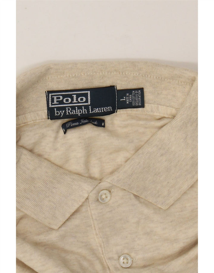 POLO RALPH LAUREN Polo da uomo a maniche lunghe grande in cotone screziato beige