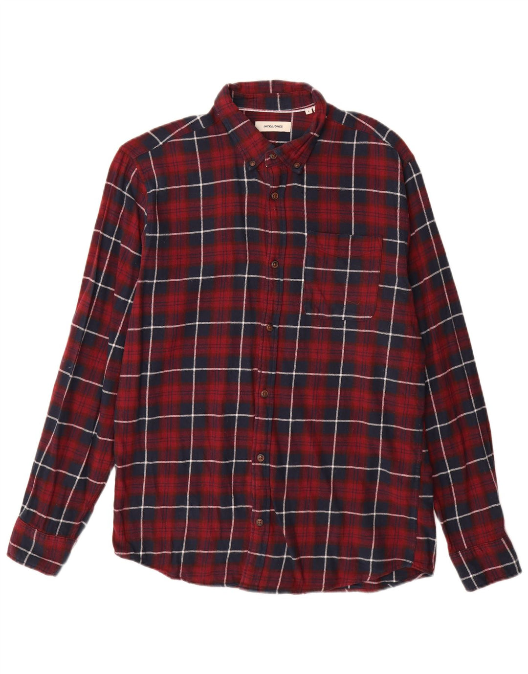 JACK & JONES Camicia da uomo in flanella di cotone a quadri bordeaux grandi