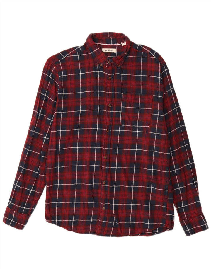 JACK & JONES Camicia da uomo in flanella di cotone a quadri bordeaux grandi