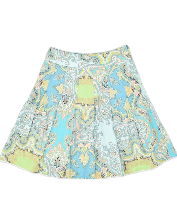 J. CREW Womens Crazy Pattern Pleated Skirt US 2 XS W27  Blue Cotton | Vintage J. Crew | Thrift | Second-Hand J. Crew | Used Clothing | Messina Hembry 