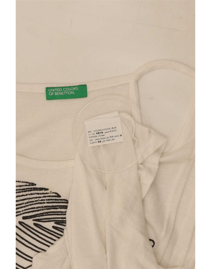 Top con camicetta grafica da donna Benetton UK 14 viscosa bianca media