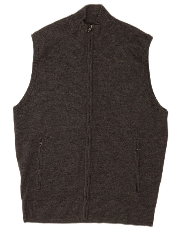 Maglione cardigan senza maniche da uomo Marks & Spencer in lana merino grigio medio