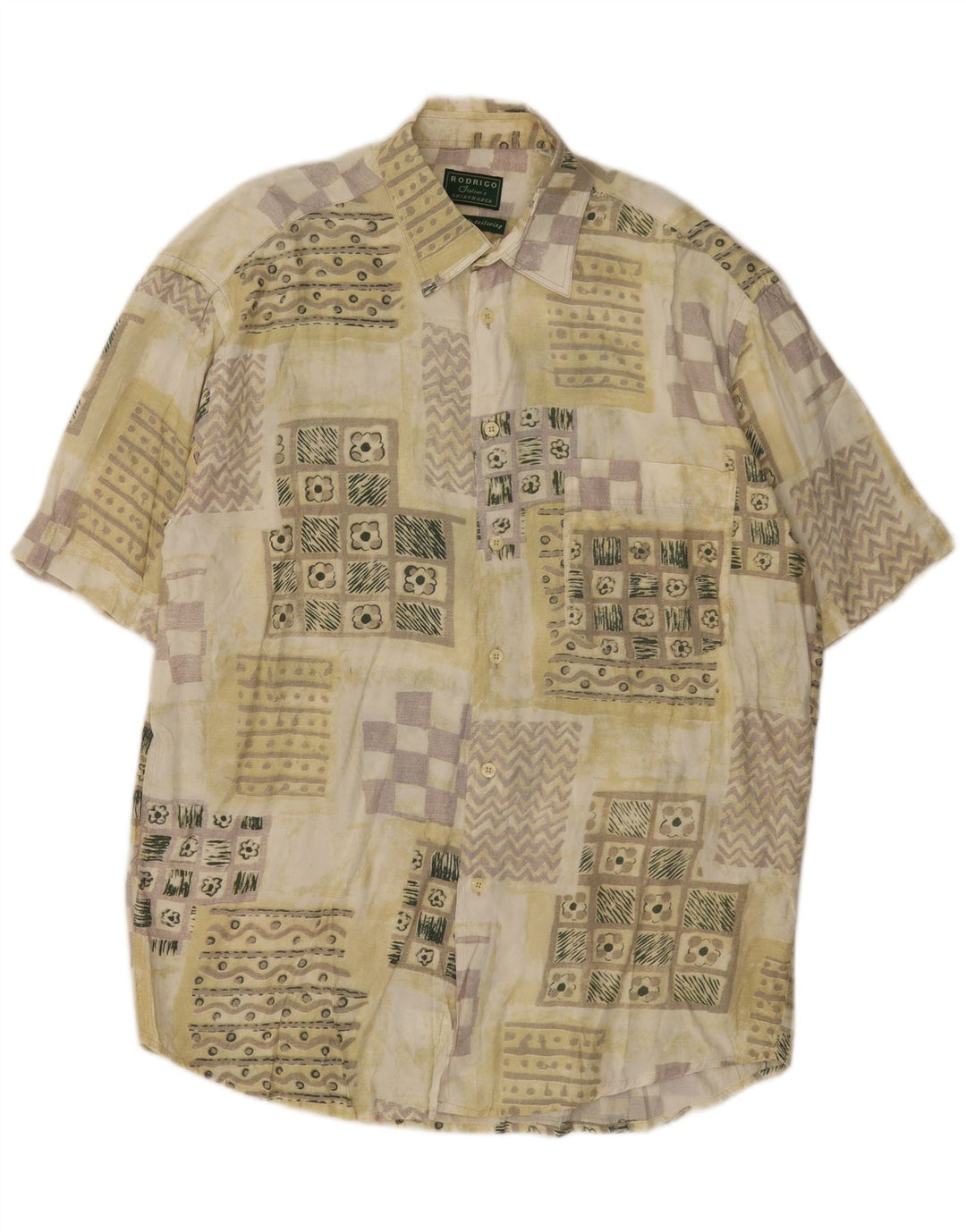 Camicia a maniche corte da uomo Rodrigo taglia 40 15 1/2 patchwork kaki medio