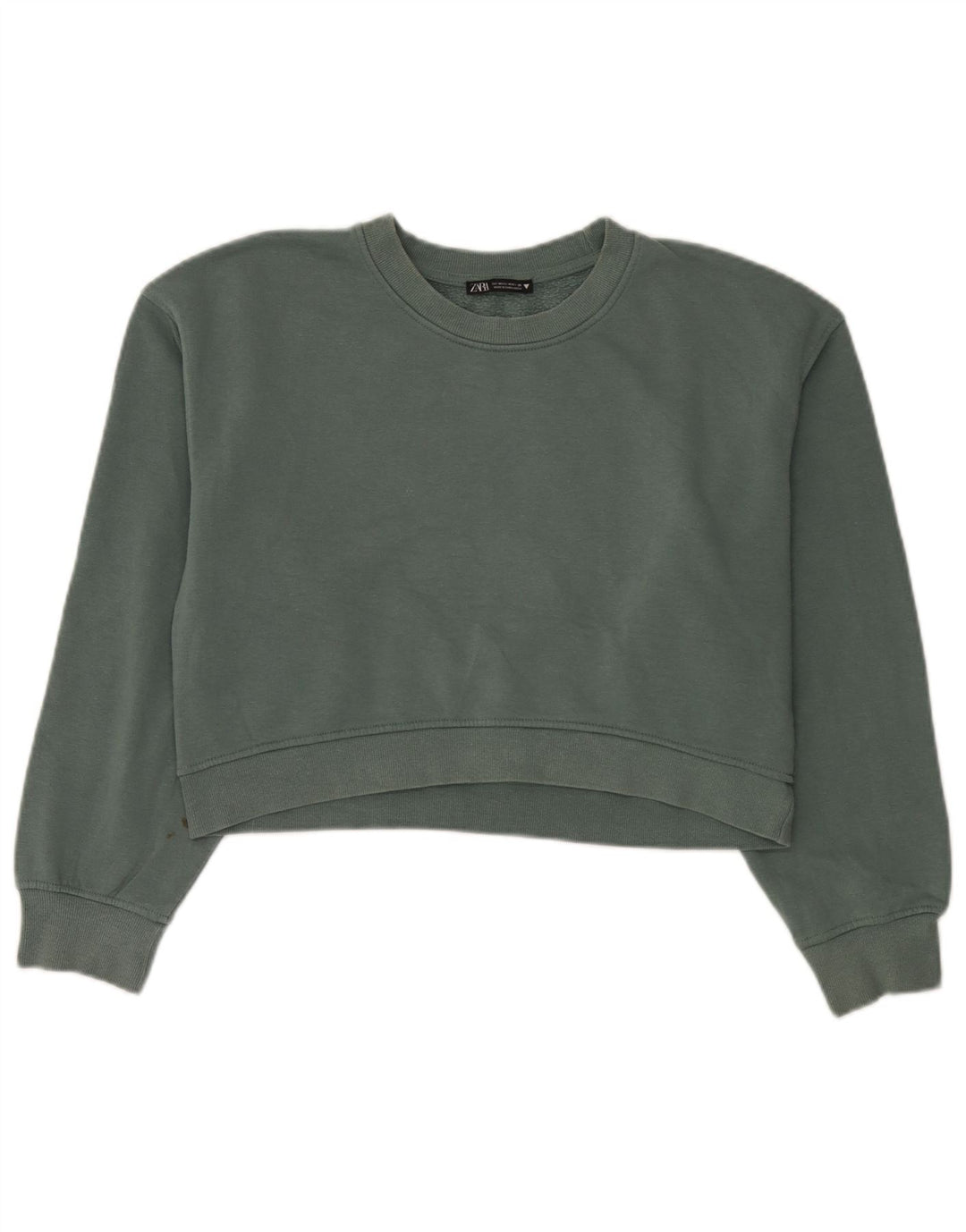Felpa oversize corta da donna Zara, maglione UK 14, cotone verde medio