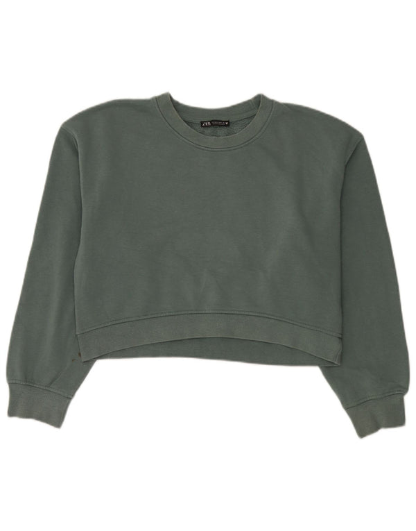 Felpa oversize corta da donna Zara, maglione UK 14, cotone verde medio
