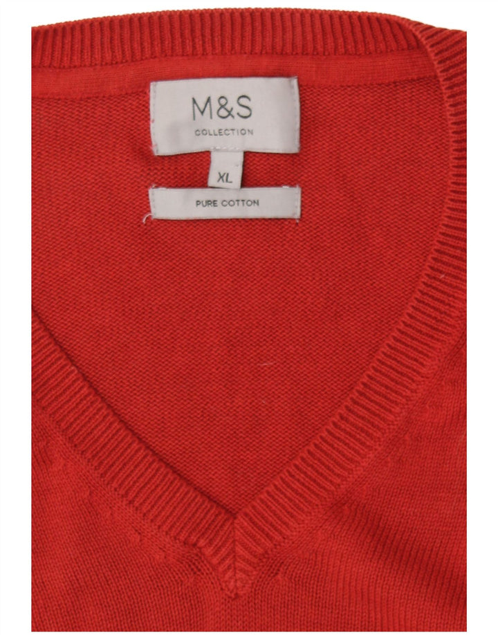 Maglione da uomo con scollo a V Marks & Spencer XL in cotone rosso