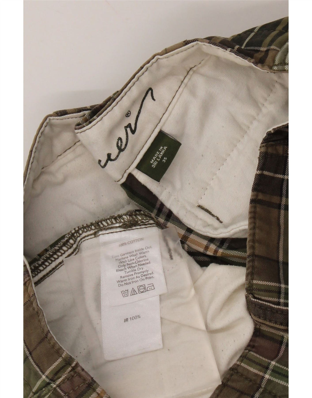 Pantaloncini cargo da uomo EDDIE BAUER W35 grandi in cotone a quadri kaki