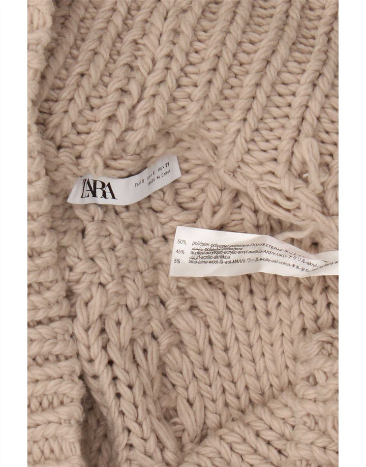 Maglione cardigan aperto oversize da donna Zara UK 10 piccolo poliestere beige