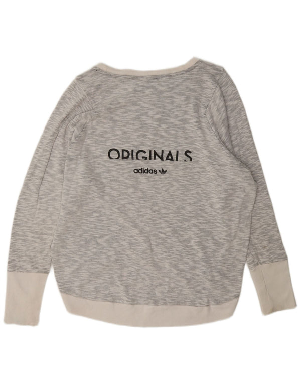 Felpa oversize con grafica da donna Adidas, maglione UK 14, grande grigio screziato