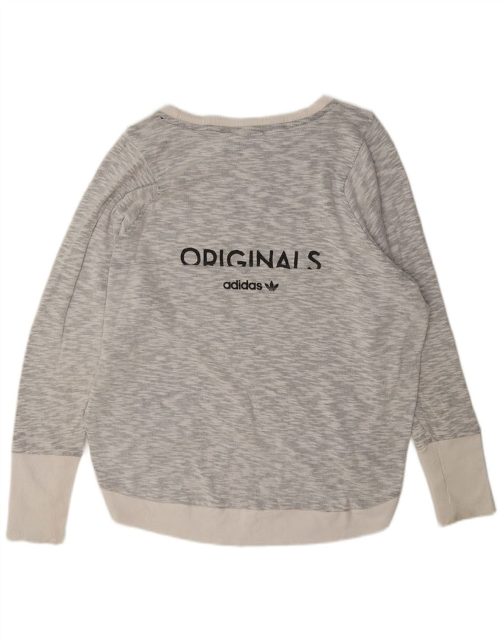 Felpa oversize con grafica da donna Adidas, maglione UK 14, grande grigio screziato