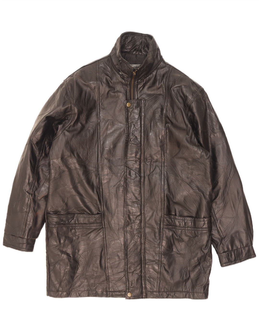 Cappotto in pelle da uomo Alberto Bruni UK 40 Grande pelle patchwork nera