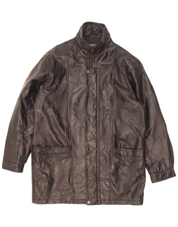 Cappotto in pelle da uomo Alberto Bruni UK 40 Grande pelle patchwork nera