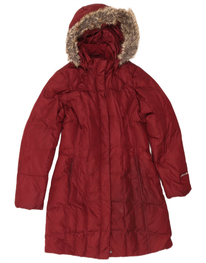 Cappotto imbottito con cappuccio da donna Eddie Bauer UK 14 Poliestere bordeaux medio