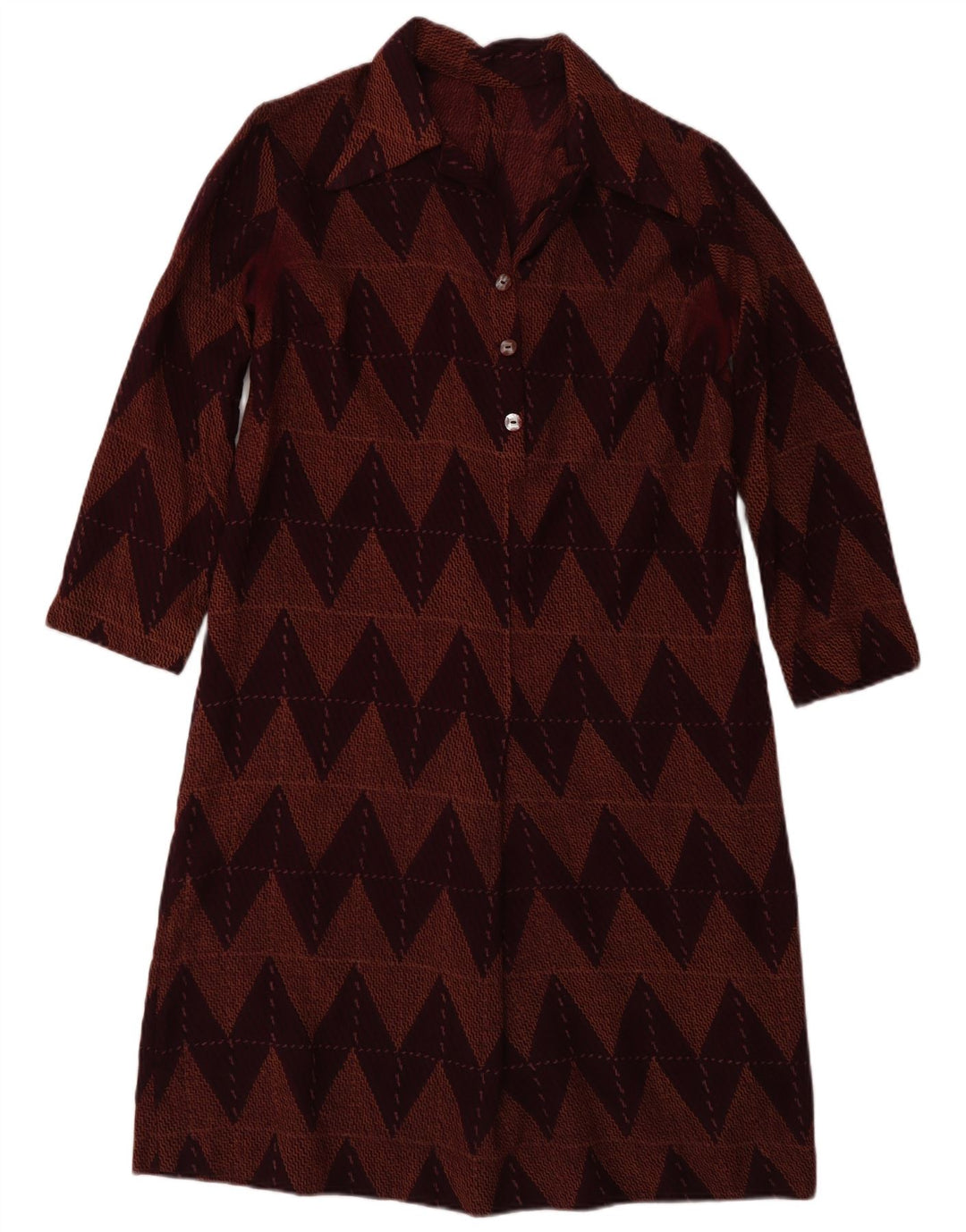 Abito basic vintage da donna con maniche a 3/4 UK 12 Chevron medio bordeaux
