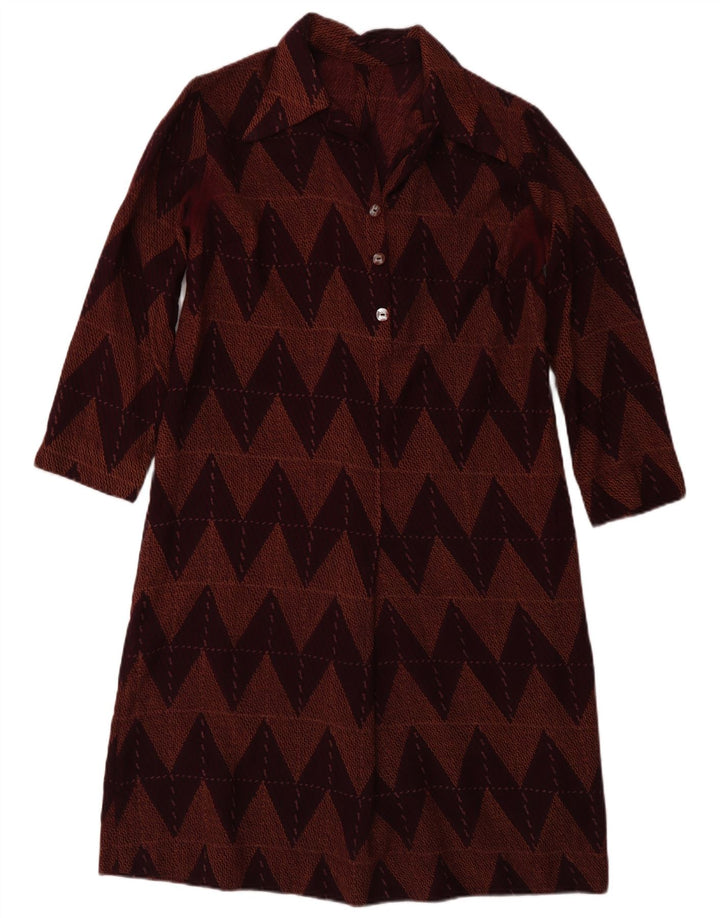 Abito basic vintage da donna con maniche a 3/4 UK 12 Chevron medio bordeaux