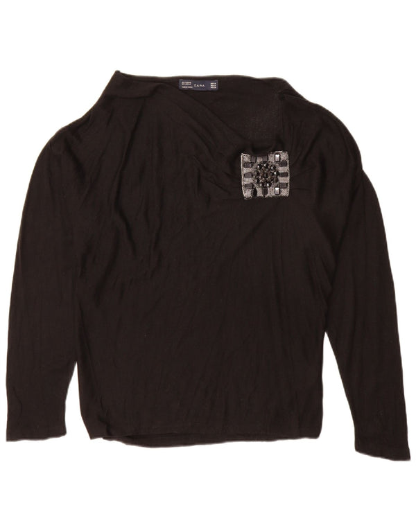 Top Zara da donna a maniche lunghe UK 14 viscosa nera media