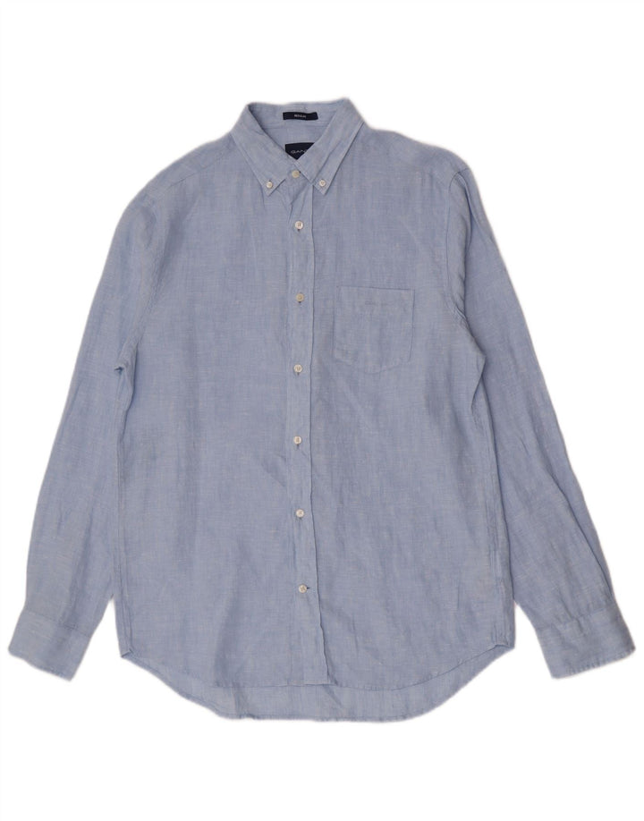 Gant Camicia da uomo vestibilità regolare taglia 39/40 15 1/2 lino blu medio