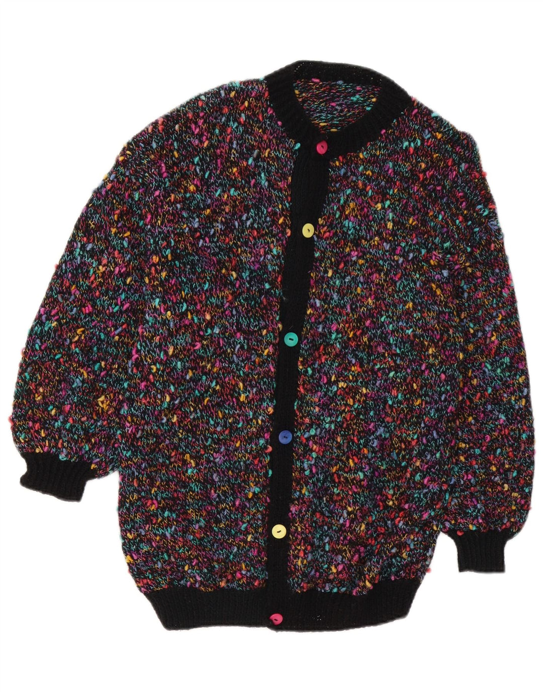 Maglione cardigan da donna vintage UK 14 medio multicolore screziato