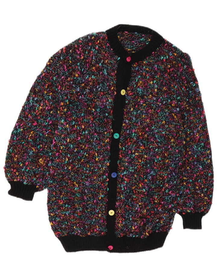 Maglione cardigan da donna vintage UK 14 medio multicolore screziato